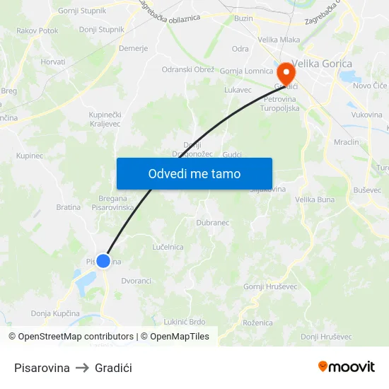 Pisarovina to Gradići map