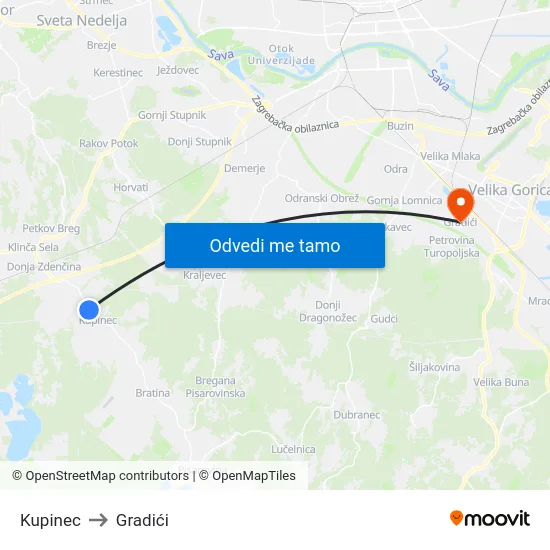 Kupinec to Gradići map