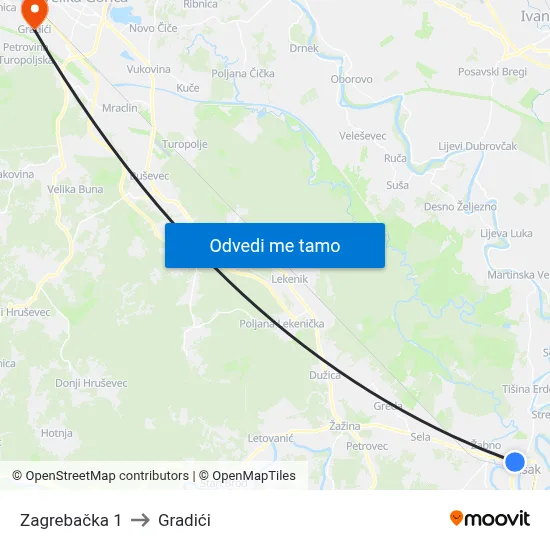 Zagrebačka 1 to Gradići map