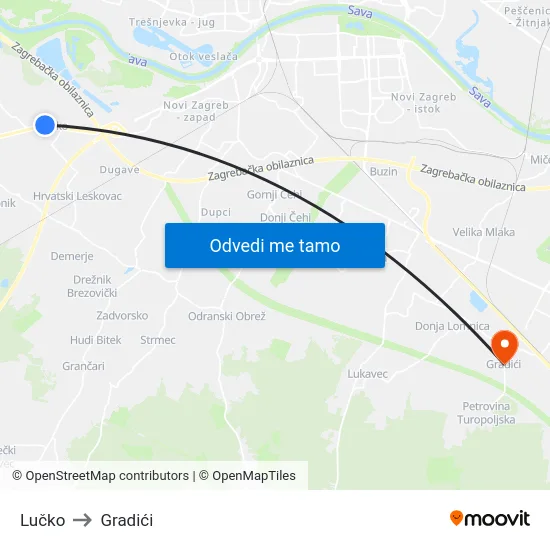 Lučko to Gradići map