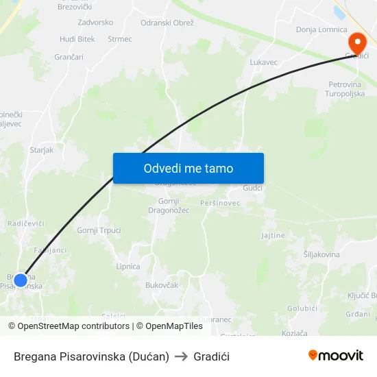Bregana Pisarovinska (Dućan) to Gradići map
