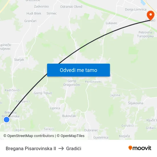 Bregana Pisarovinska II to Gradići map
