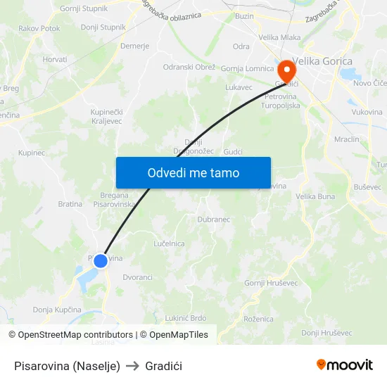 Pisarovina (Naselje) to Gradići map