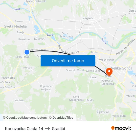 Karlovačka Cesta 14 to Gradići map