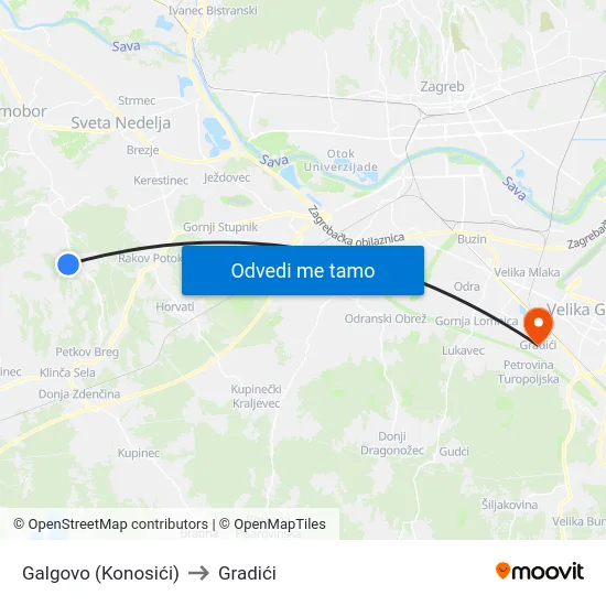 Galgovo (Konosići) to Gradići map