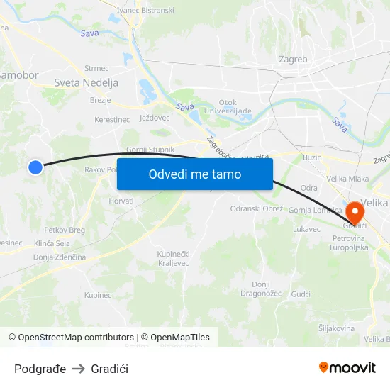 Podgrađe to Gradići map
