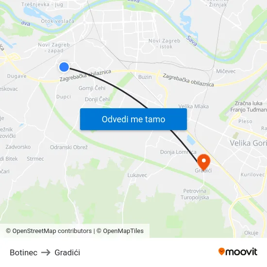 Botinec to Gradići map