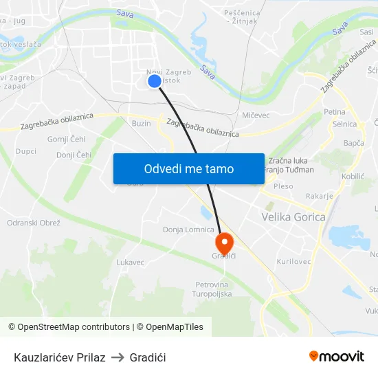 Kauzlarićev Prilaz to Gradići map