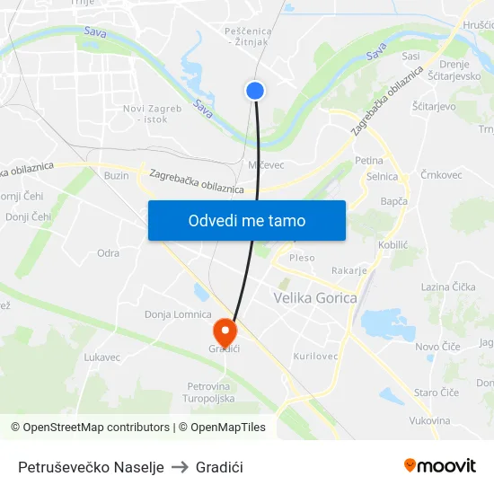 Petruševečko Naselje to Gradići map