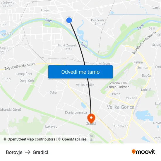 Borovje to Gradići map