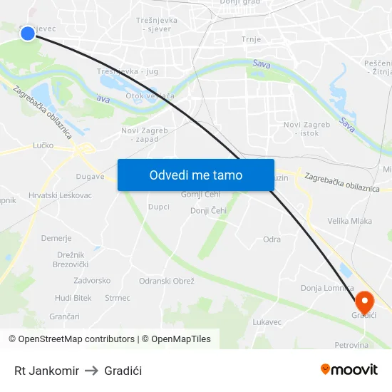 Rt Jankomir to Gradići map