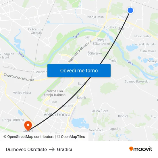Dumovec Okretište to Gradići map