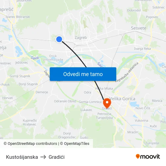 Kustošijanska to Gradići map
