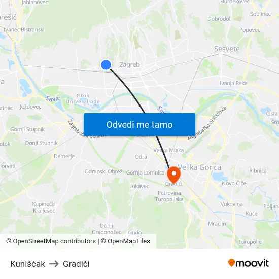 Kuniščak to Gradići map