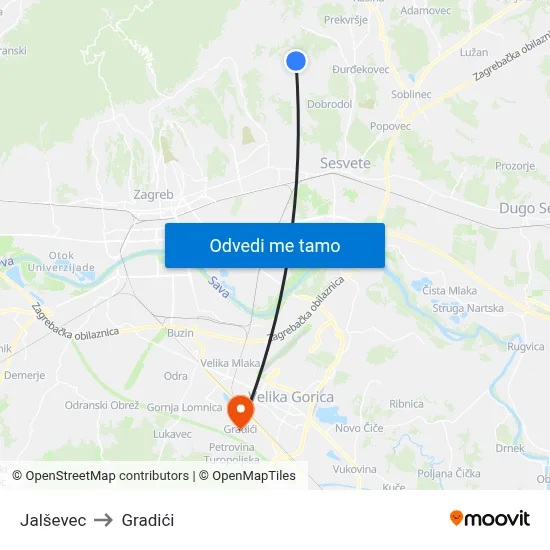 Jalševec to Gradići map