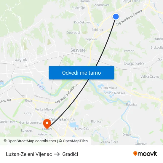 Lužan-Zeleni Vijenac to Gradići map