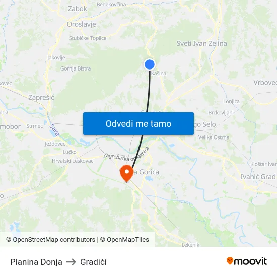 Planina Donja to Gradići map