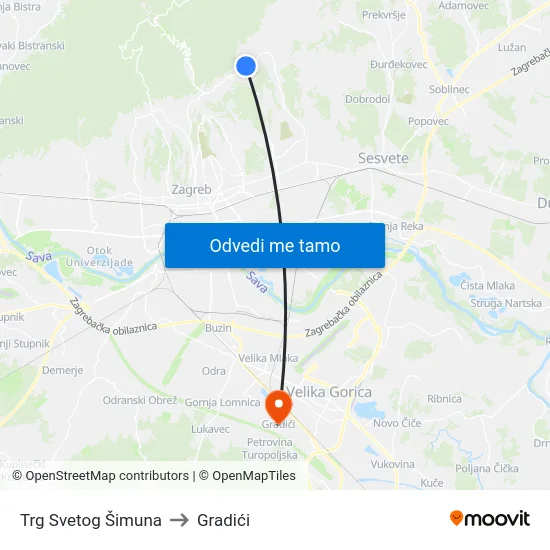 Trg Svetog Šimuna to Gradići map