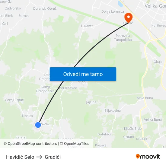 Havidić Selo to Gradići map
