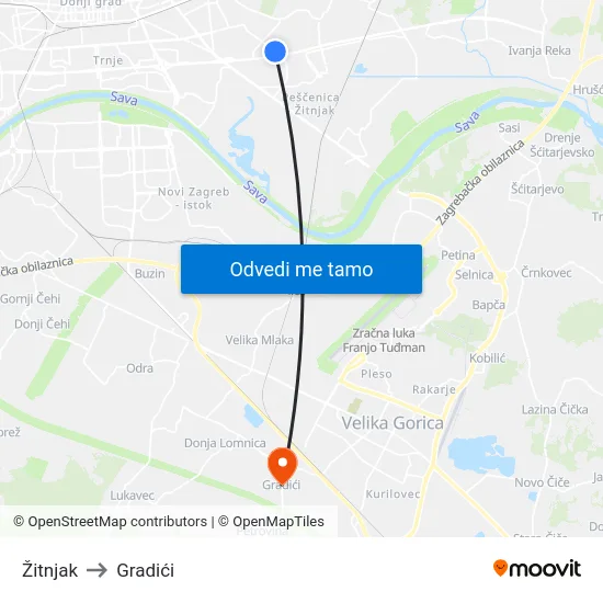 Žitnjak to Gradići map