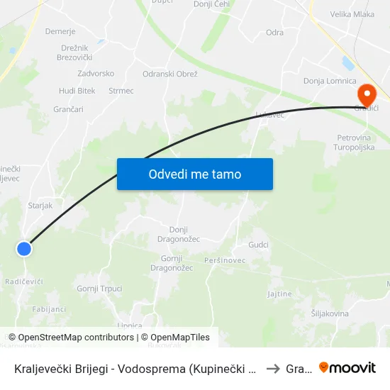Kraljevečki Brijegi - Vodosprema (Kupinečki Kraljevac - Tihi Gaj) to Gradići map