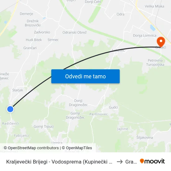Kraljevečki Brijegi - Vodosprema (Kupinečki Kraljevac - Tihi Gaj) to Gradići map