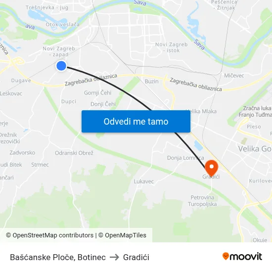 Bašćanske Ploče, Botinec to Gradići map