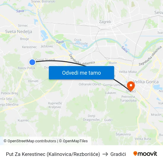 Put Za Kerestinec (Kalinovica/Rezborišće) to Gradići map