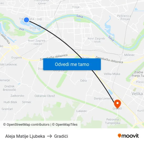 Aleja Matije Ljubeka to Gradići map