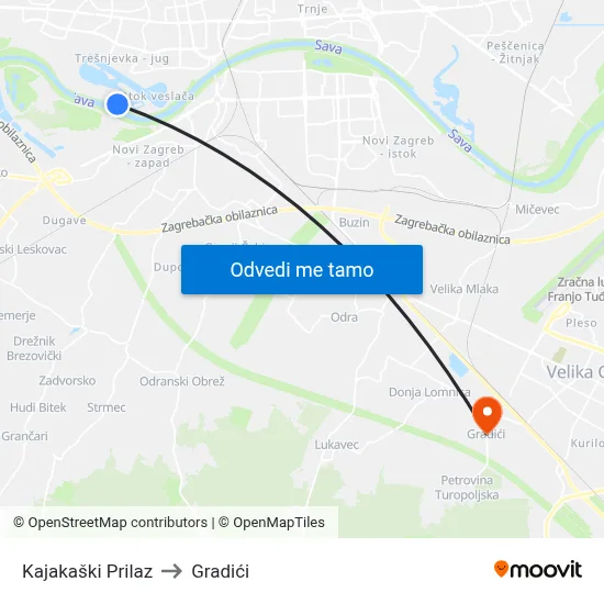 Kajakaški Prilaz to Gradići map