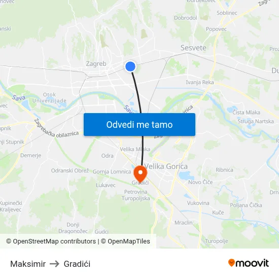 Maksimir to Gradići map