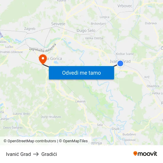 Ivanić Grad to Gradići map
