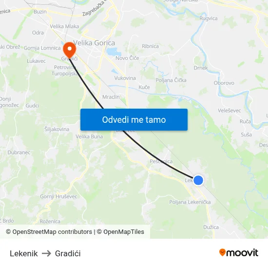 Lekenik to Gradići map