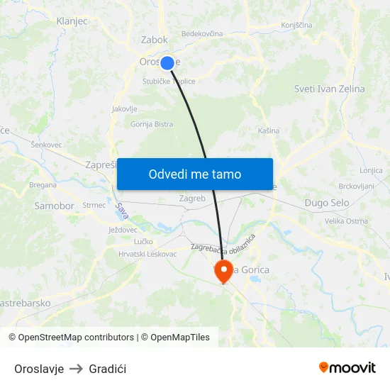 Oroslavje to Gradići map