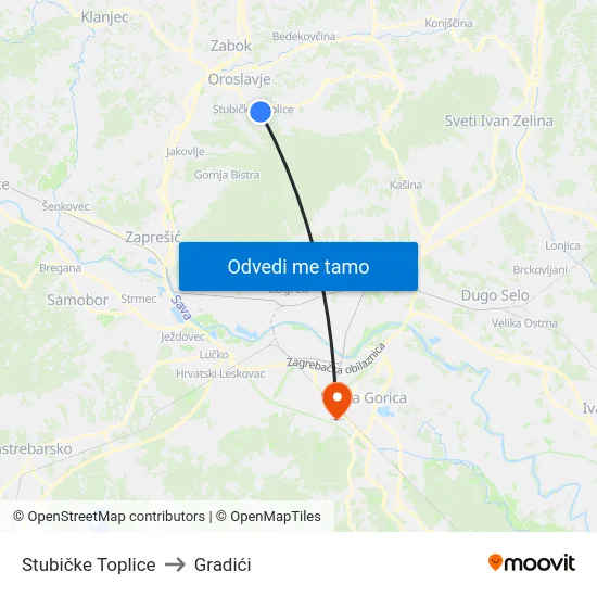 Stubičke Toplice to Gradići map
