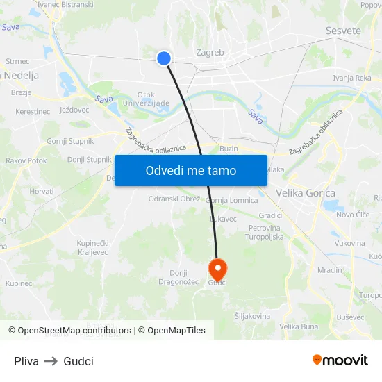Pliva to Gudci map