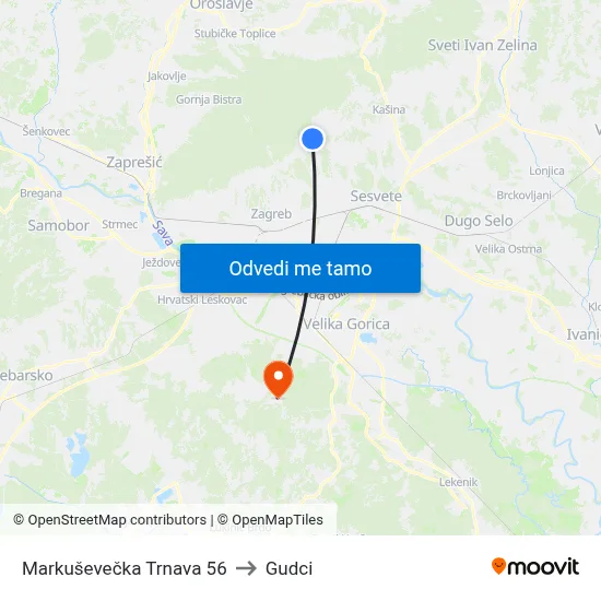 Markuševečka Trnava 56 to Gudci map