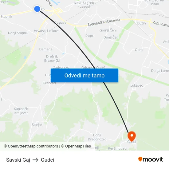 Savski Gaj to Gudci map