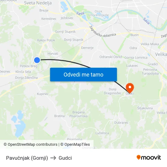 Pavučnjak (Gornji) to Gudci map