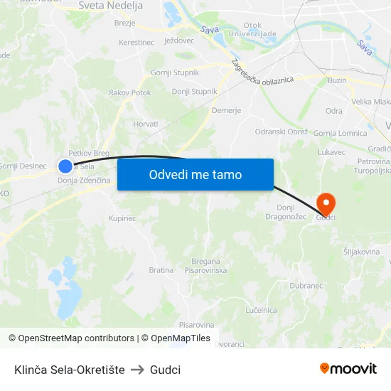 Klinča Sela-Okretište to Gudci map