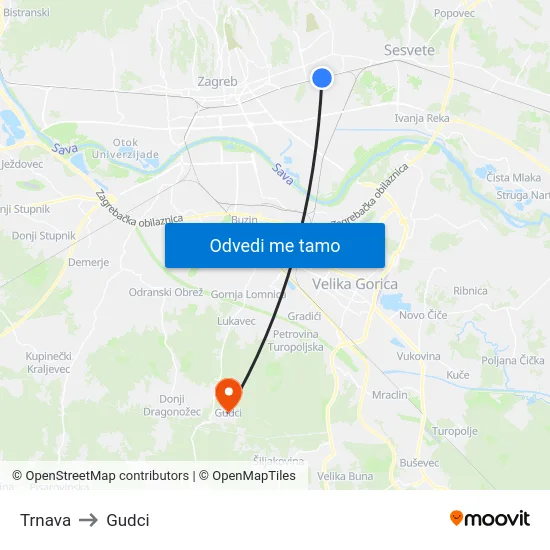 Trnava to Gudci map