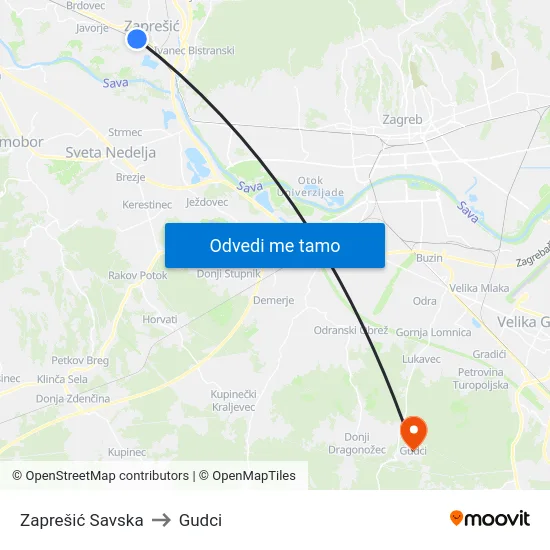 Zaprešić Savska to Gudci map