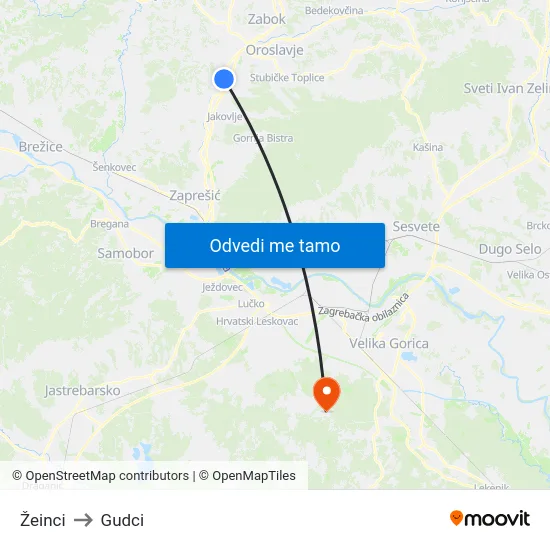 Žeinci to Gudci map