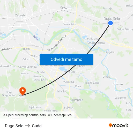Dugo Selo to Gudci map