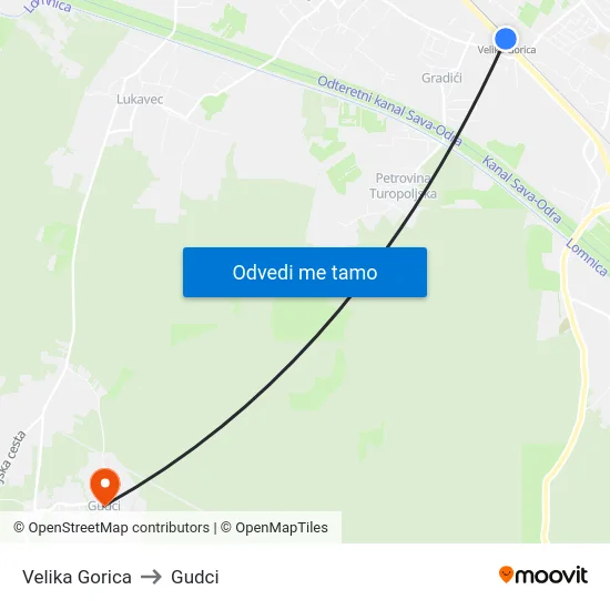 Velika Gorica to Gudci map