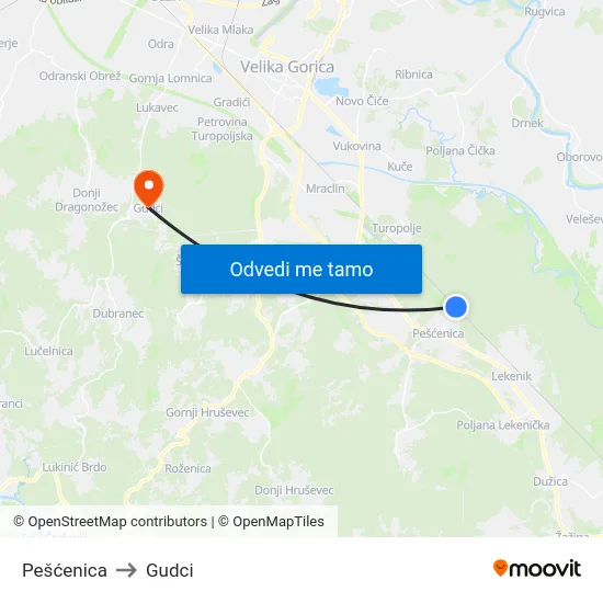 Pešćenica to Gudci map