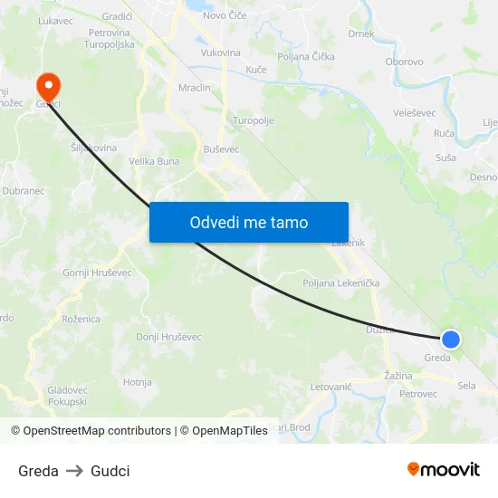 Greda to Gudci map