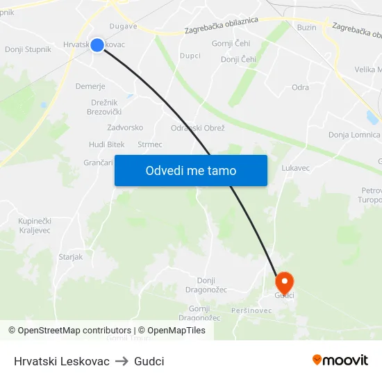 Hrvatski Leskovac to Gudci map