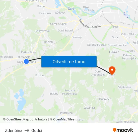 Zdenčina to Gudci map