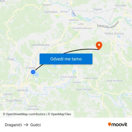 Draganići to Gudci map